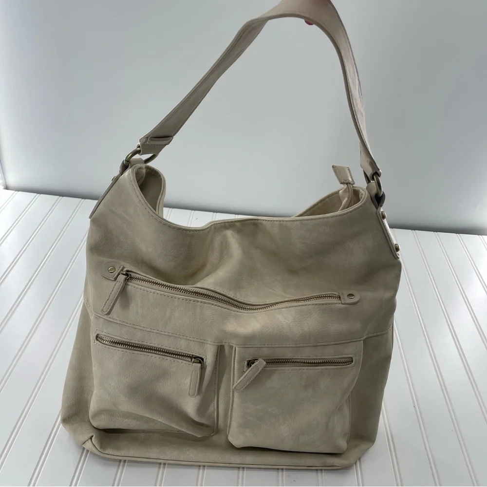SHIRALEAH Brooklyn Vegan Ivory Hobo Purse Bag